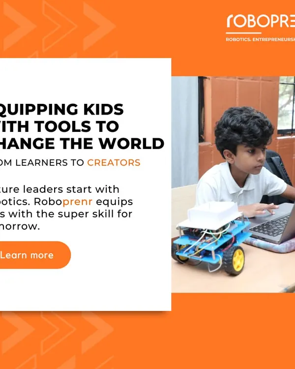 We believe in transforming learners into creators. Here, a young innovator is programming a custom-built robot, turning complex ideas into a working machine. This is where future-ready skills in coding and robotics begin.