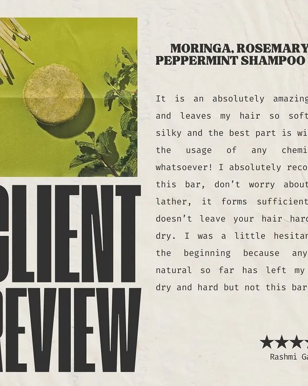 A fantastic five star review for our Moringa, Rosemary & Peppermint Shampoo Bar. This customer was hesitant at first but found that our bar left her hair soft and silky, unlike other natural products she had tried.