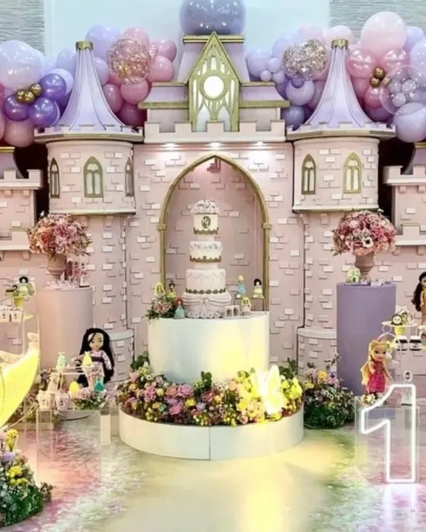 We believe every child deserves a fairytale. This magnificent princess castle setup is how we make those dreams a reality, complete with towering turrets, floral arrangements, and a grand stage for the birthday princess.