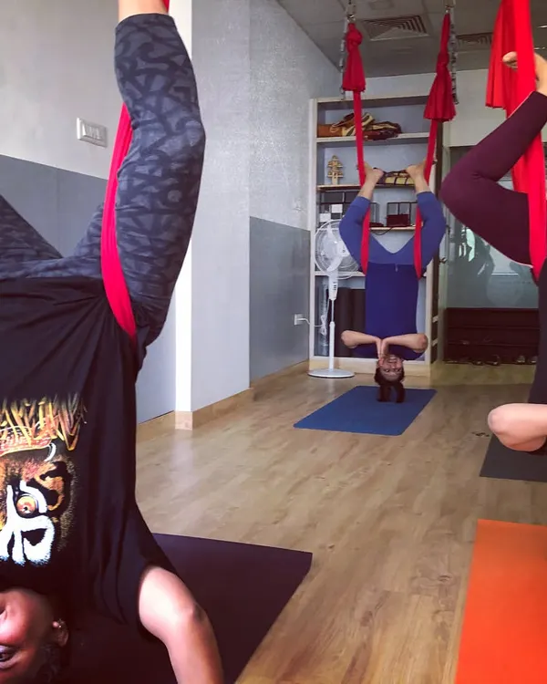 What a riot. This was a private aerial yoga session for a group of friends celebrating a sleepover. Hanging upside down together is a sure way to create lasting memories.