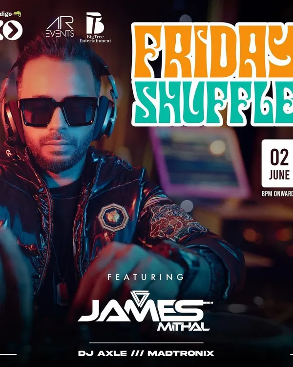 A poster for my regular 'Friday Shuffle' at Indigo XP. This event is a weekend staple for many in Bangalore, known for its great music and amazing atmosphere.