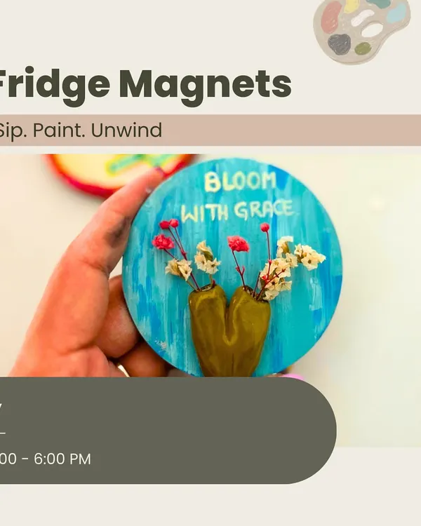 Create your own tiny work of art with a fridge magnet painting session. This one, with the message 'Bloom with Grace', is a perfect little reminder for your kitchen.