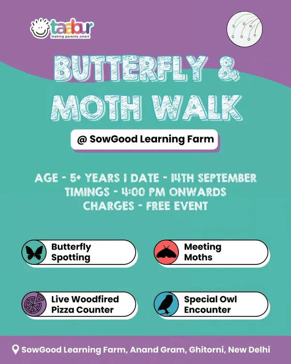 A Butterfly & Moth Walk at SowGood Learning Farm. I find unique nature-based activities like this free event, which also included a live pizza counter and an owl encounter.