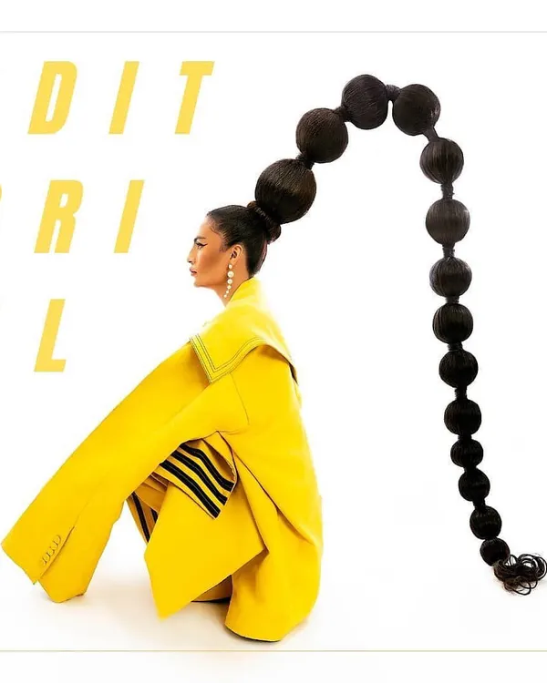 This is from my conceptual editorial, '.INFERNO.', a project where I explored transformation through fashion. I directed the entire visual theme, from the avant-garde styling of this bold yellow blazer to the dramatic bubble ponytail, creating a powerful, high-fashion statement.