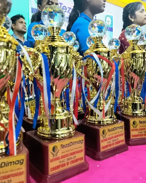 A close-up of the "Champion of Champion" trophies for our National Abacus Championship. We believe in recognizing and rewarding excellence.