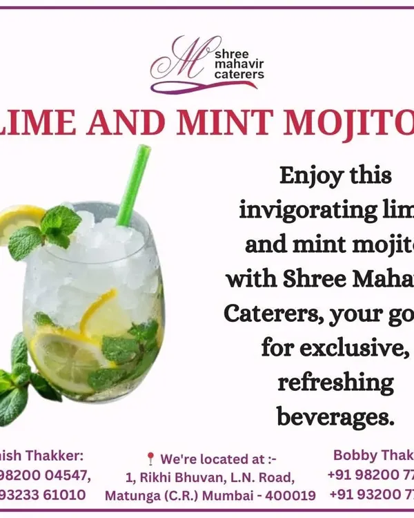 Enjoy our invigorating Lime and Mint Mojito. This classic non-alcoholic beverage is the perfect balance of tangy and refreshing, making it a go-to choice for any celebration.