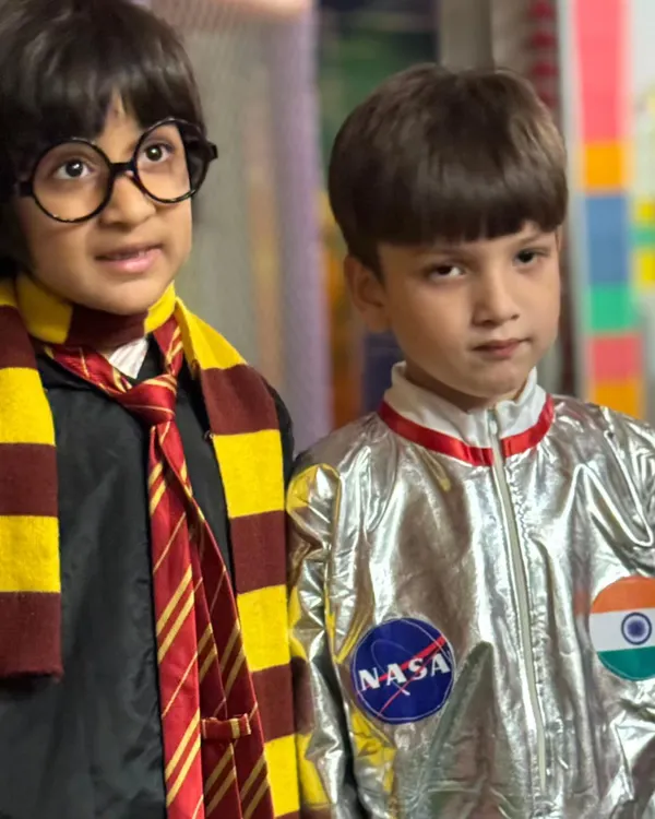 A magical and scientific crossover! Harry Potter meets a NASA astronaut at our Halloween party. The creativity of these kids' costumes is always my favorite part.
