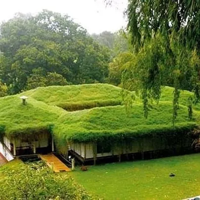 We push the boundaries of residential green design with concepts like this extensive green roof. This living roof provides excellent natural insulation, reduces stormwater runoff, and creates a unique home that is fully integrated with its natural surroundings.