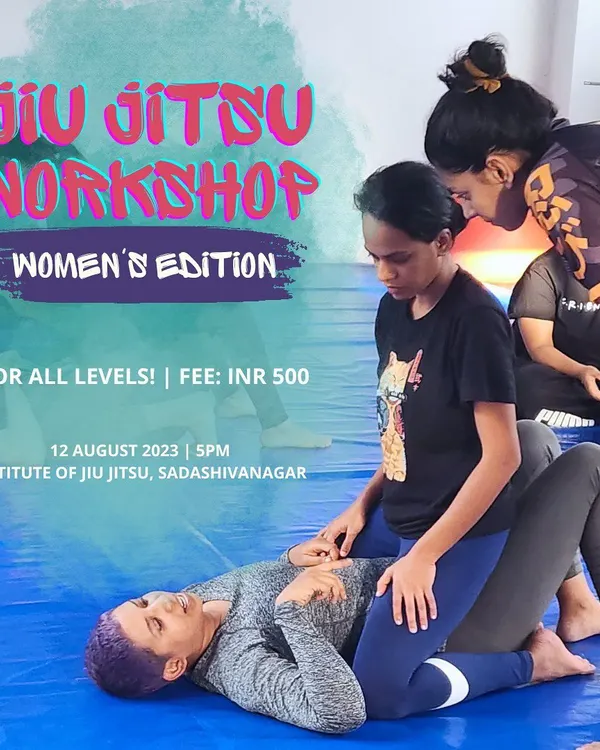A shot from our Women's Only Jiu-Jitsu Workshop. Led by instructor Natasha, this session is designed for all levels and focuses on fundamental techniques and strategies to help women excel in their training. We are dedicated to growing the women's BJJ circle in Bangalore.