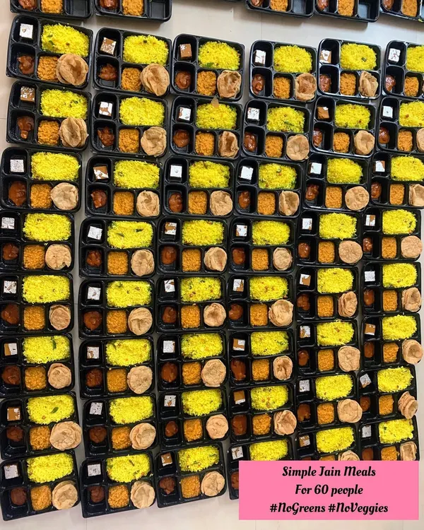 A large order of 60 simple Jain meals prepared without any greens or root vegetables for a special religious gathering. I take utmost care to follow all dietary restrictions.
