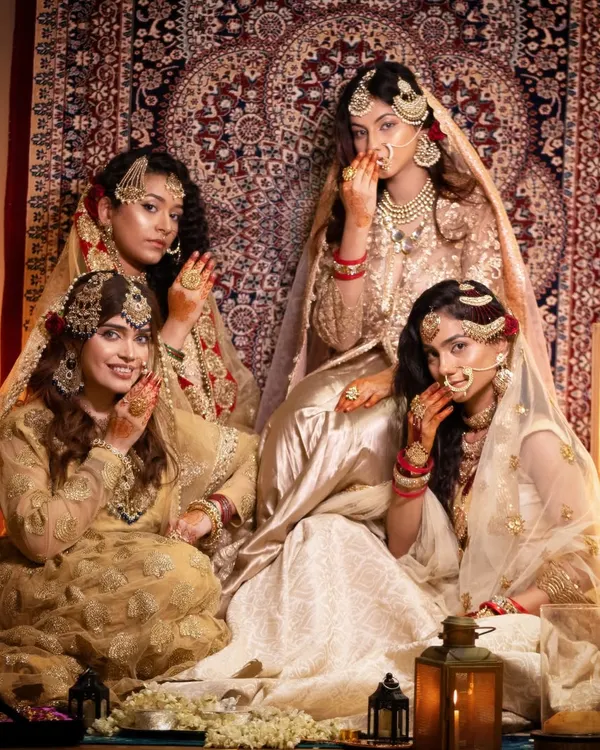 Inspired by the timeless elegance of Heeramandi. This group shot captures the regal and traditional aesthetic of the series, with each model styled in a unique yet cohesive look.