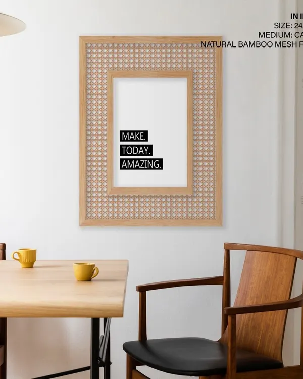 See how our natural bamboo mesh frame adds a unique, textural element to this motivational print. This handcrafted frame style is perfect for bohemian, coastal, or rustic interiors.