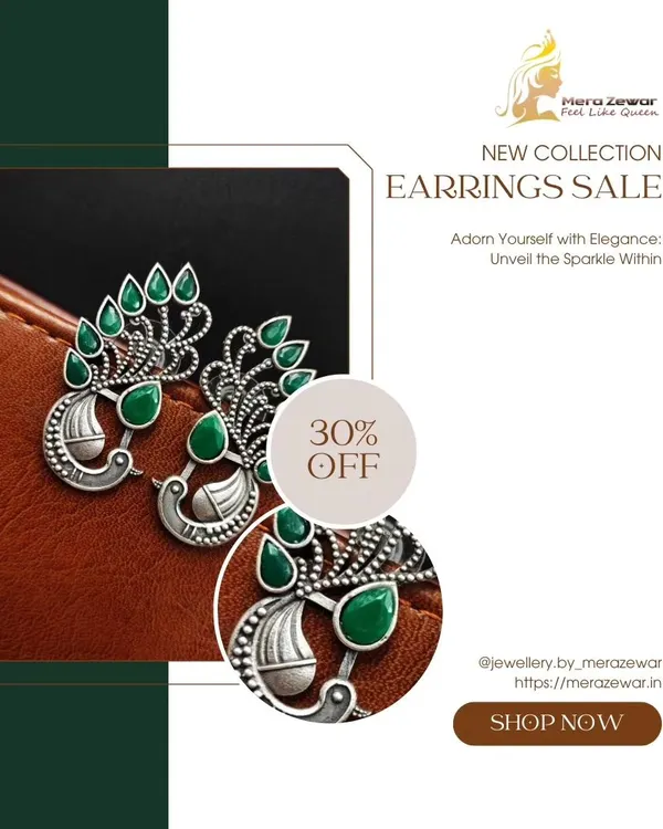 My oxidized peacock stud earrings are a bestseller for a reason. This close-up in green shows the beautiful detailing that makes them look so elegant and unique.