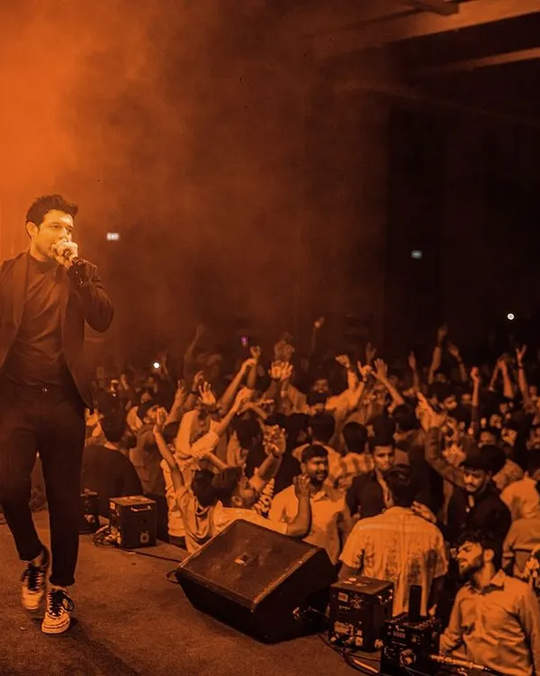 On stage at a huge corporate event for Prestige Constructions. I love bringing my energy to a big stage and getting the whole company to party together.
