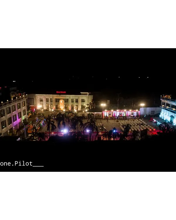 Capturing the entire layout of a wedding venue, Milan Palace in Mirzapur. An aerial shot like this is perfect for showing the scale and beauty of a location for any event.