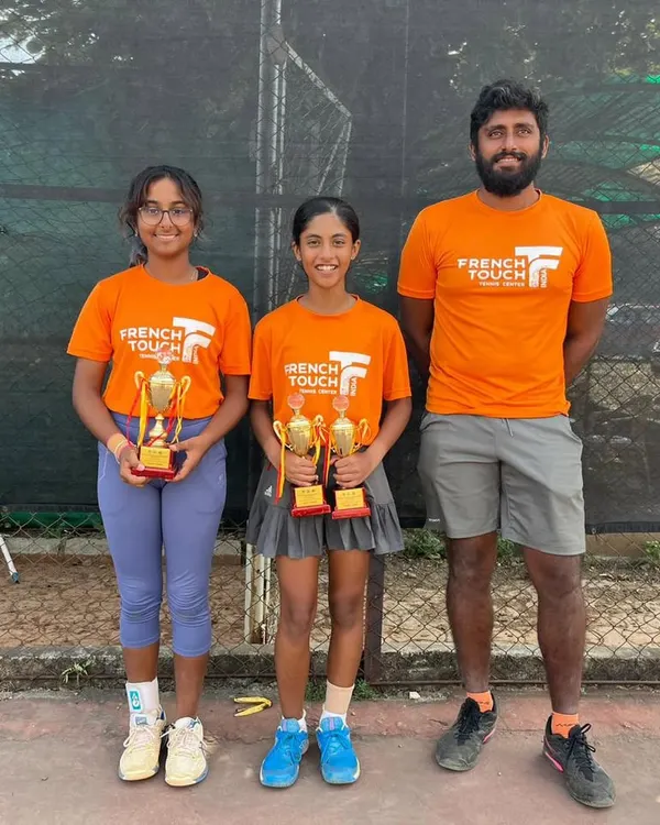 A fantastic week for our players. Here are 12-year-old Eshal Pathan, winner of the U16 singles title, and her academy partner Aishwarya Swaminathan, celebrating their doubles victory at the AITA Championship Series.