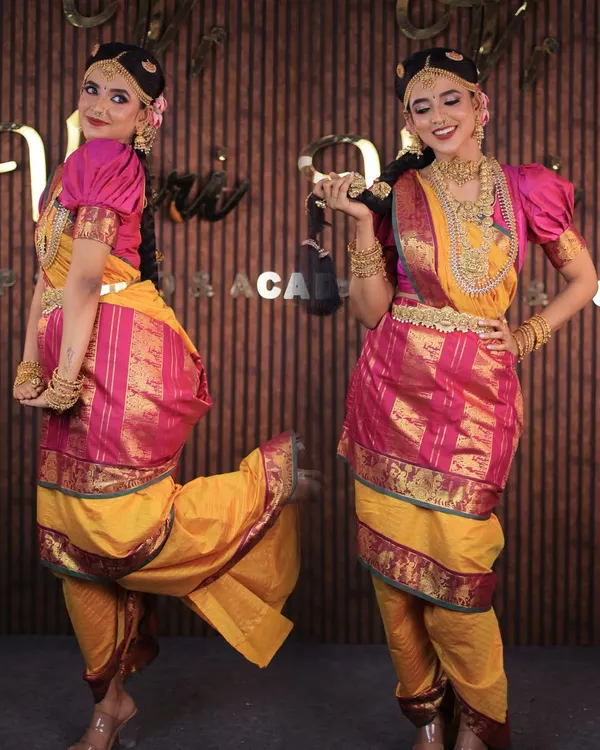 Here is a demonstration of the traditional Iyer Madisar drape. This nine-yard saree requires a special technique, and I ensure it is draped authentically and securely for religious ceremonies or functions.