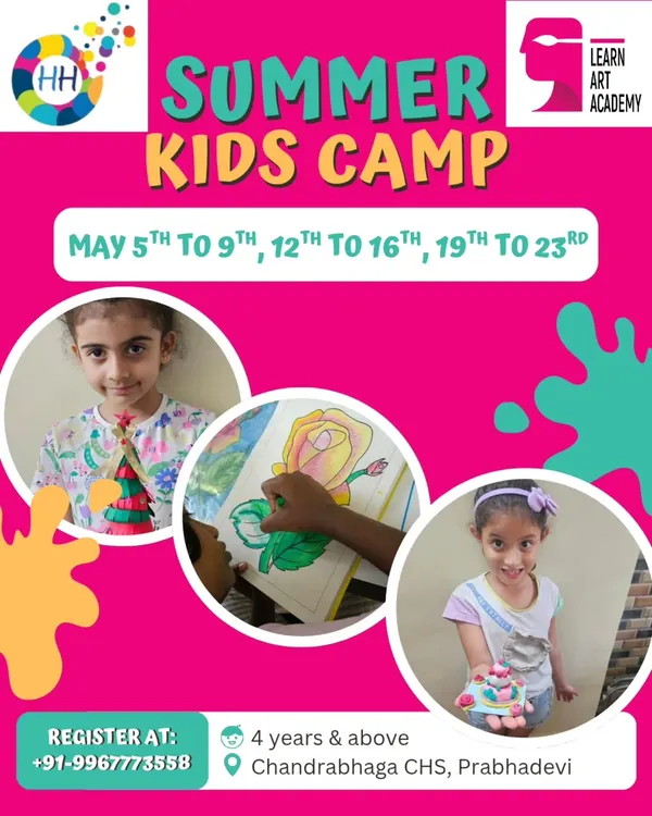 My summer art camps are designed to be fun and flexible. This flyer shows the variety of activities and multiple batches available for kids at my Prabhadevi center.