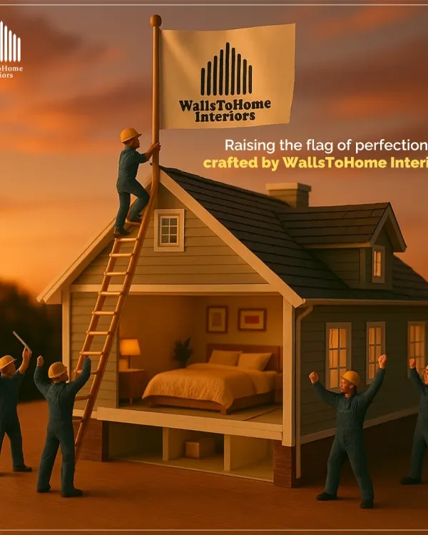 This conceptual image of our team raising a flag on a house symbolizes our commitment to perfection and bringing your dream home to life.