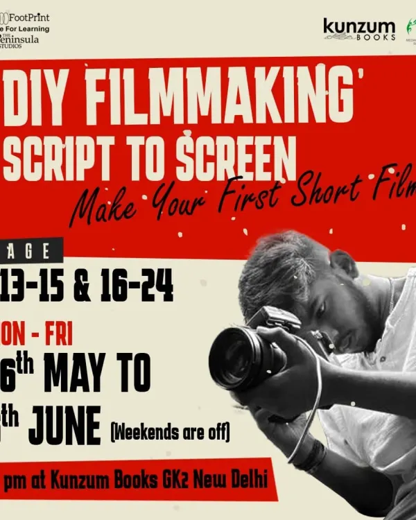 Your story, from script to screen. This poster for our DIY Filmmaking Workshop highlights the comprehensive experience we offer for teens, covering all stages of production.