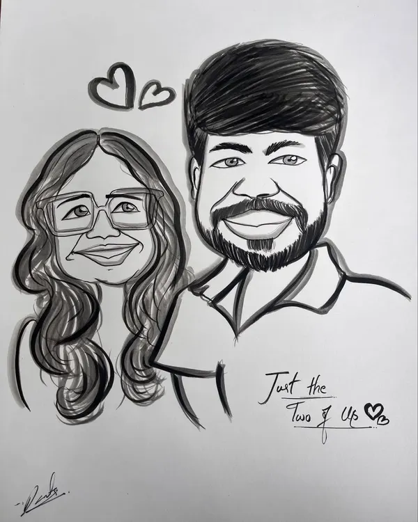 "Just the Two of Us." A simple and sweet caricature celebrating a couple's connection, perfect for a personal and heartfelt gift.