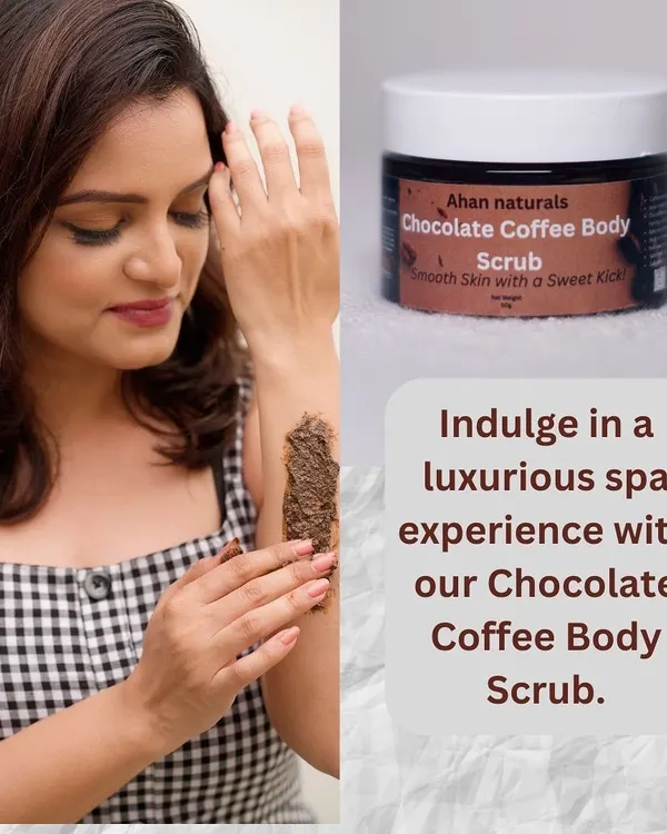 Here I am applying my Chocolate Coffee Body Scrub. It's enriched with Arabica coffee and pure dark chocolate cocoa butter to invigorate, refresh, and deeply nourish your skin, turning your shower into a spa-like experience.