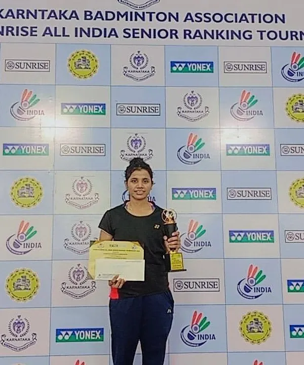 Competing and winning at the national level. My trainee Bharti Pal secured a Bronze medal in Women's Doubles at the Yonex Sunrise All India Senior Ranking Tournament in Bangalore.