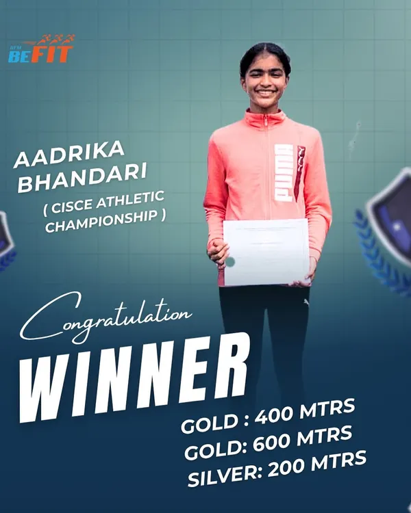 An incredible performance by Aadrika Bhandari at the CISCE Athletic Competition. Taking home Gold in the 400m and 600m, and Silver in the 200m. Her endurance and speed are unstoppable.