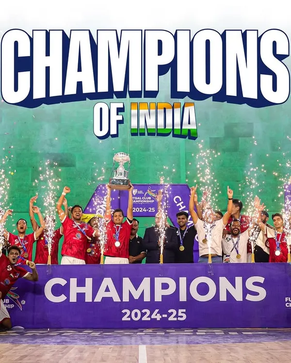 This is the moment it all becomes real. Confetti, cheers, and the weight of the trophy in our hands. We are the AIFF Futsal Club Champions, the Champions of India.
