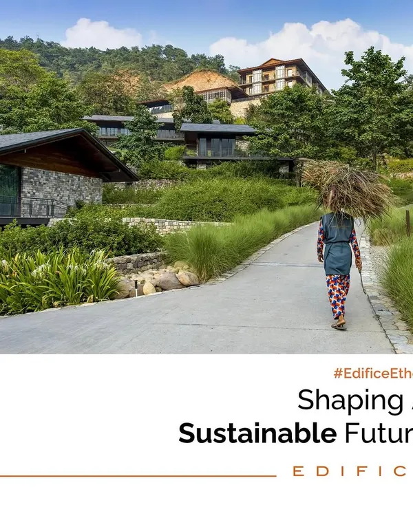 Our ethos is to shape a sustainable future by designing in harmony with the environment. This image from a hillside project shows how architecture can be gently placed within the landscape, respecting local ecology and communities.