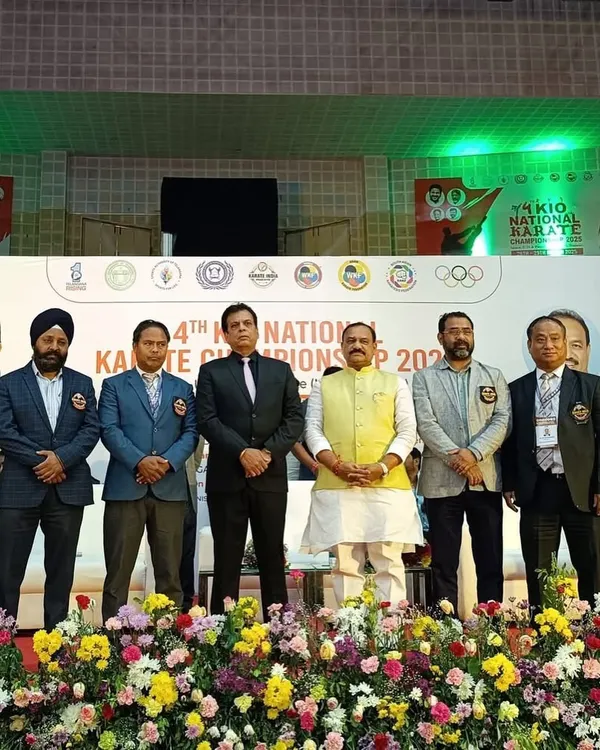 On stage with dignitaries at a KIO National Karate Championship. These events bring together the best talent from our 31 affiliated states and institutional teams.