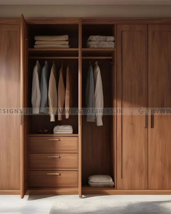 This wooden hinged wardrobe is a perfect blend of timeless elegance and functionality. The classic panelled door design and warm wood finish provide a sophisticated look, while the interior offers ample space for organized storage.