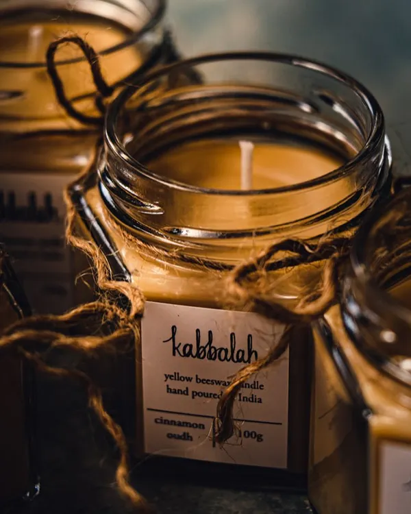 My yellow beeswax candles are hand-poured into beautiful glass jars and tied with jute string. This Cinnamon Oudh scent is warm and comforting, perfect for creating a relaxing atmosphere at home.