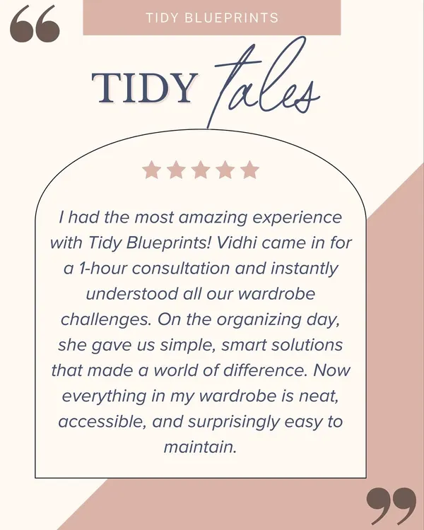This beautiful feedback is why I do what I do. We transformed this client's wardrobe in just a few hours with smart storage solutions, making everything neat, accessible, and easy to maintain.