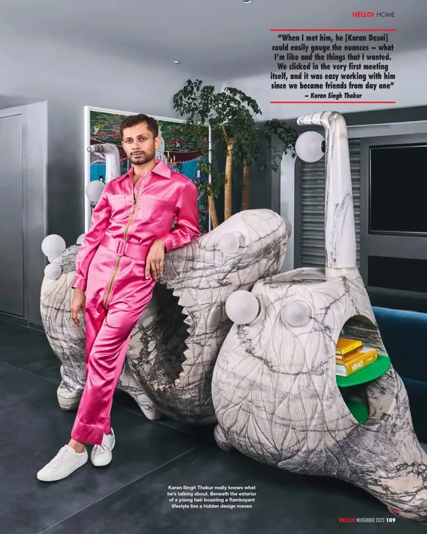 Here I am with my client next to the Monster Console we designed for his bachelor pad. It’s a functional sculpture, and it took courage from the client to go for something so different. That’s the kind of collaboration I love.