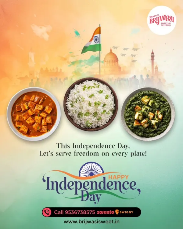 This Independence Day, I served freedom on a plate with the colors of our flag represented by Shahi Paneer, steamed rice, and Palak Paneer.