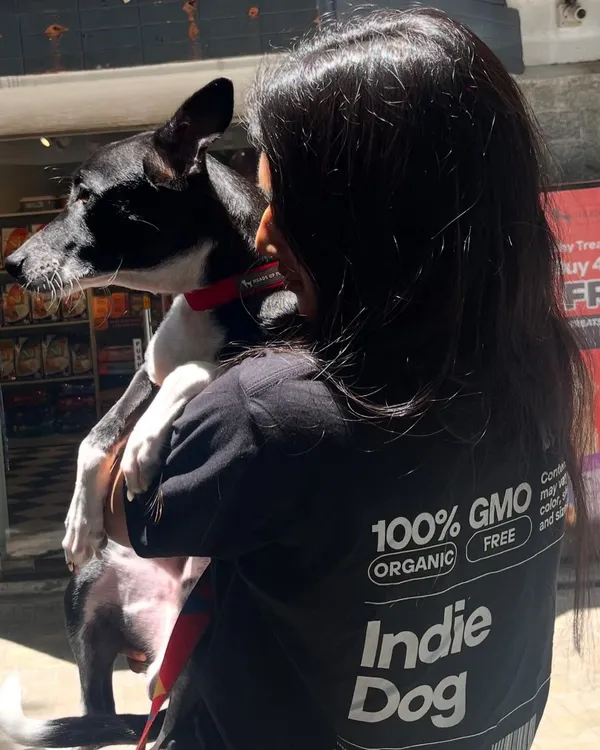 Twinning with my best friend. Our "100% GMO Free, Organic Indie Dog" t-shirt is a celebration of our amazing Indian streeties. Adopt, don't shop.