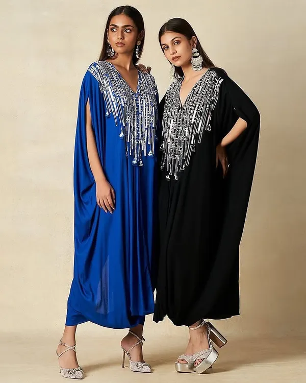 A campaign shot for the brand Gulabo by Abu Sandeep. I created coordinated makeup looks for both models that were glamorous yet clean, complementing the embellished kaftans.