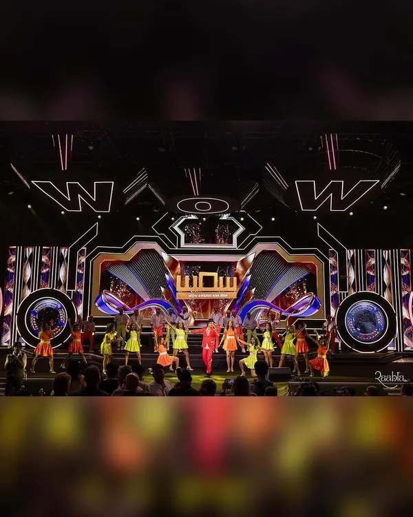A wide-angle shot of the grand finale we choreographed for the WOW Awards Asia 2024. The stage design, lighting, and our dancers in vibrant costumes came together to create a truly spectacular closing act.
