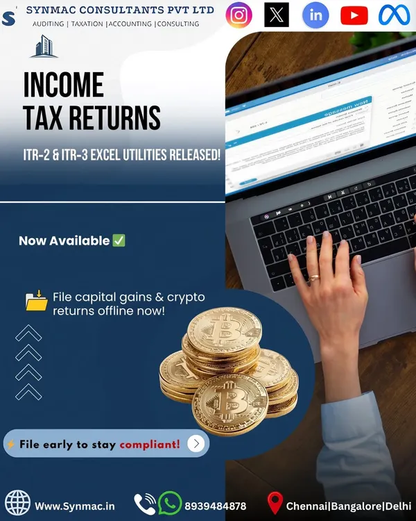 The ITR-2 and ITR-3 Excel utilities have been released. This allows taxpayers with capital gains from sources like stocks, property, or crypto to file their returns offline with ease.