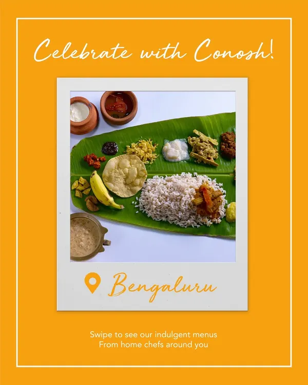 Welcome to my kitchen away from home. I bring you authentic, home-cooked meals like this traditional Vishu Sadya, a complete feast served on a banana leaf, capturing the true taste of Kerala's harvest festival. It’s real food, made with care by talented home chefs.