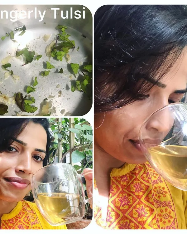 My daily immune boosting cup of ginger and tulsi tea. This simple brew has powerful antiviral and anti-inflammatory properties. It calms the mind, detoxifies the body, and keeps infections at bay.