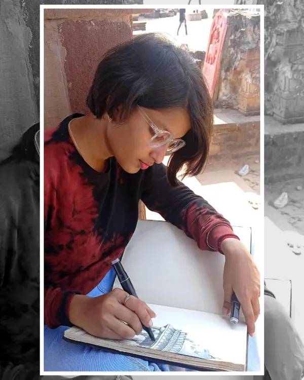 Me, in my element. The sketching must go on, no matter where I am. My sketchbook is my constant companion.