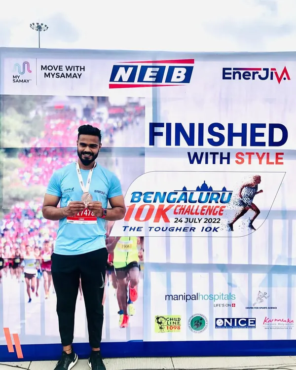 Finishing the Bengaluru 10K Challenge with style. I train clients not just for the gym, but for real-world fitness events like this.