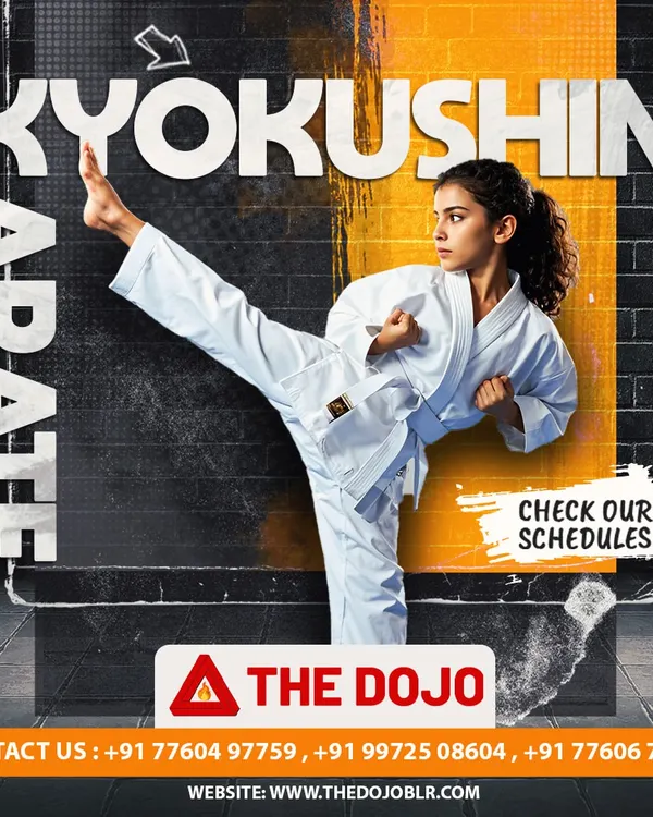 A female student executes a powerful high kick, demonstrating the strength and precision taught in our Kyokushin karate classes. This is the result of dedicated training and focus.