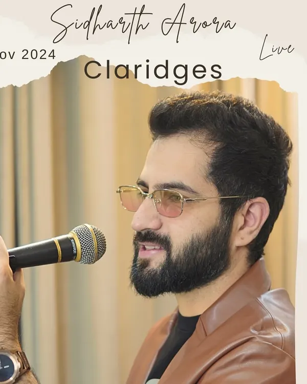 A poster from my live performance at The Claridges, New Delhi. I am experienced in performing at luxury hotels and prestigious venues for high-profile corporate and private events.