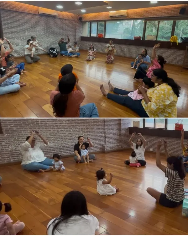 A collage from our "Banjo" collection wrap-up, showing parents and children engaged in hand-play songs. These activities are wonderful for bonding and developing fine motor skills.