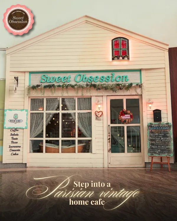 Welcome to Sweet Obsession, your little slice of Paris right here in Gurugram. I designed this storefront to feel like you're stepping into a vintage French home, a magical escape from the everyday.