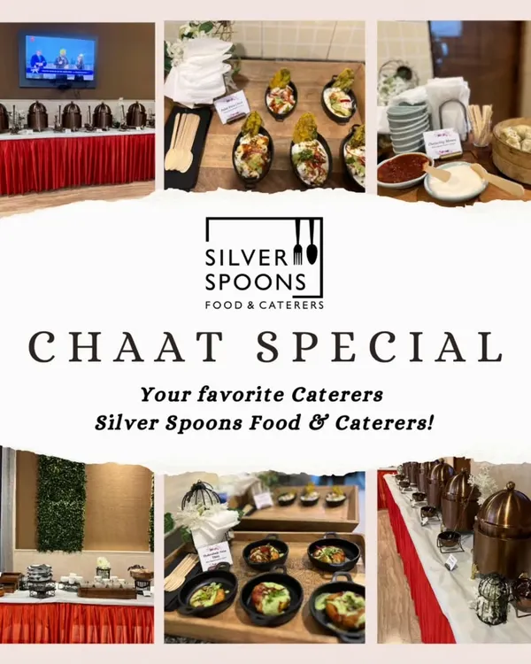 A promotional collage for my 'Chaat Special' menu. It showcases the variety of chaat dishes and the elegant buffet setups I provide for a complete street food experience.