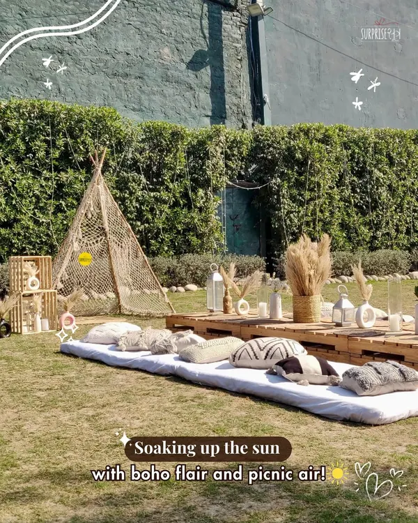 Soaking up the sun with boho flair and picnic air! This beautiful outdoor sit-down setup is perfect for a relaxed birthday, baby shower, or just a get-together with friends.